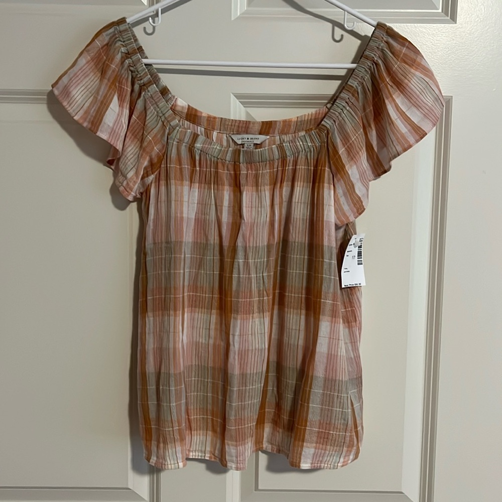 Lucky brand pink and brown plain sheer top